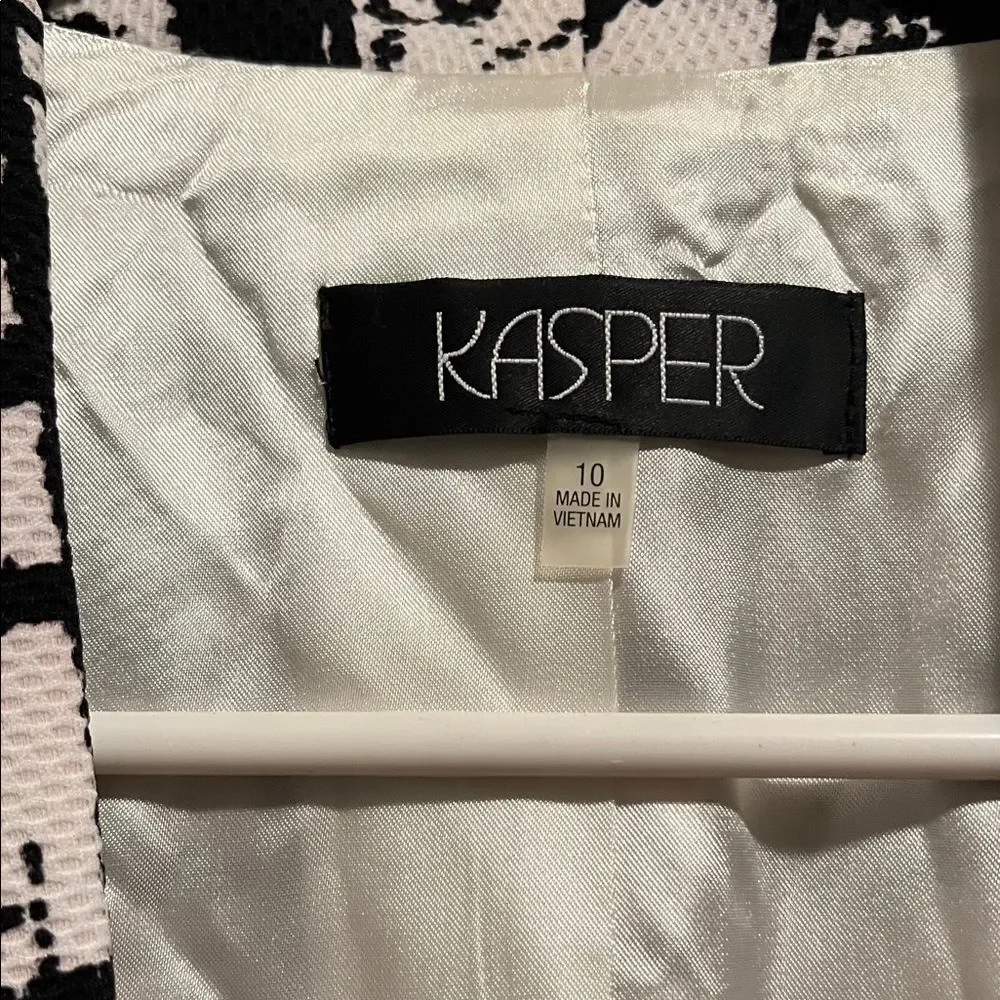 Kasper Monochrome Grid Pattern Blazer - Black & White Geometric - Size 10 - Picture 3 of 6